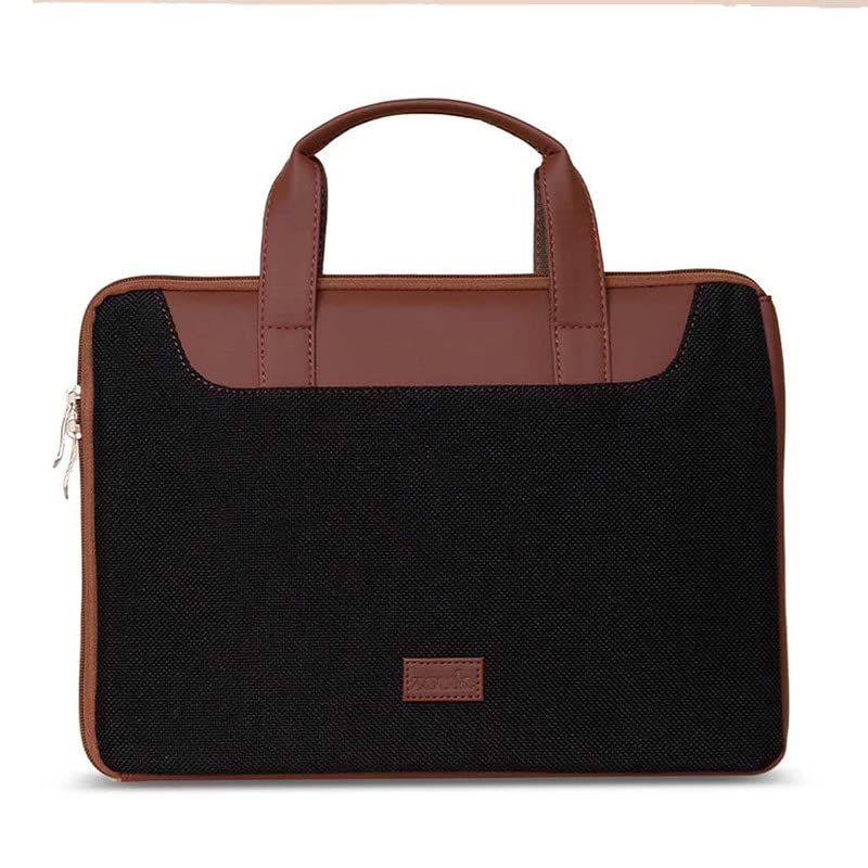 ZOUK Jet Black Solid Printed Women's Jute Handcrafted Vegan Leather Black L Zipper Laptop Sleeve 15.6 inch - Image 3