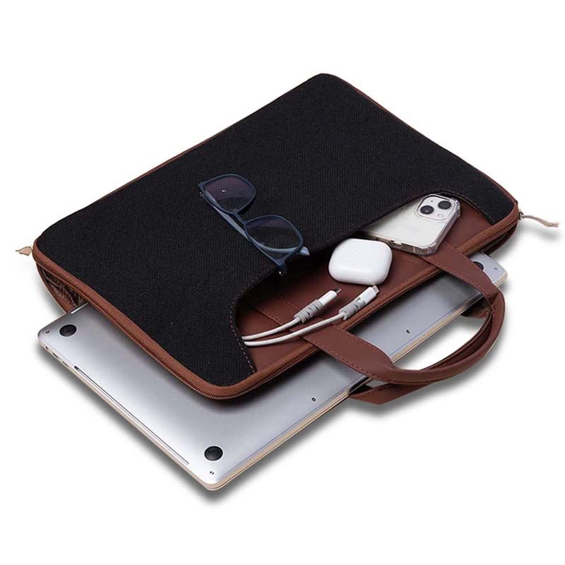 ZOUK Jet Black Solid Printed Women's Jute Handcrafted Vegan Leather Black L Zipper Laptop Sleeve 15.6 inch - Image 5