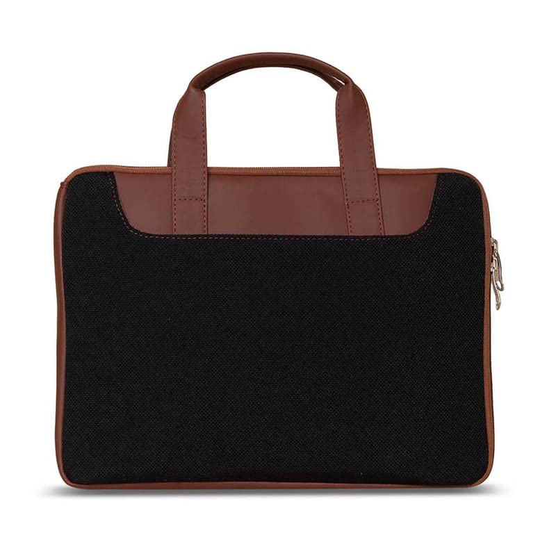 ZOUK Jet Black Solid Printed Women's Jute Handcrafted Vegan Leather Black L Zipper Laptop Sleeve 15.6 inch - Image 4