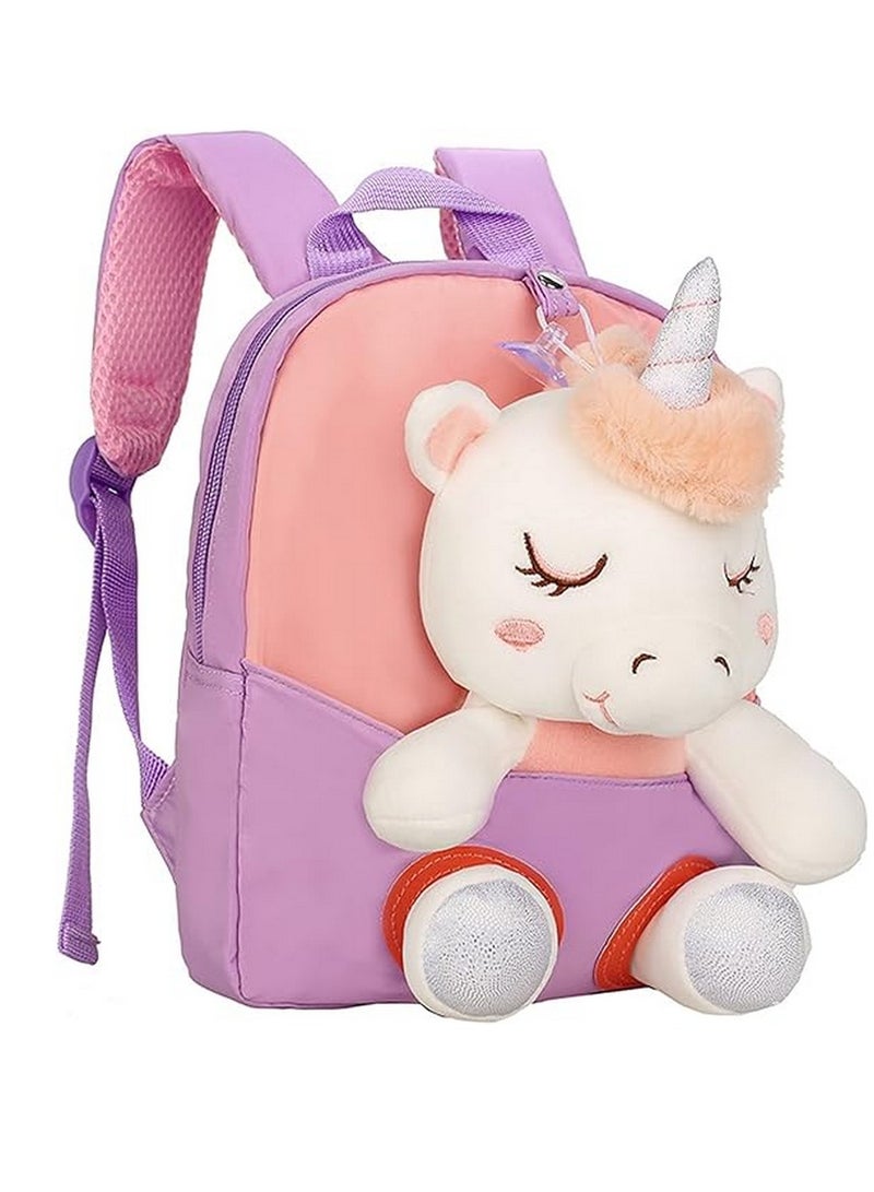 Captaintech Toddler Kids Cute Adorable Backpack Napkin Doll Snack for Girl Mini Schoolbag with Plush Animal Toy for Preschool Baby - Image 1
