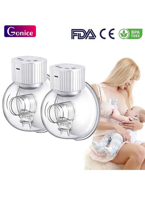 2pcs Breast Pump, Wearable Breast Pump, Portable Hands-Free Electric Breast Pump 3 Modes 9 Levels Low Noise Large LCD with Timer Memory Backlight Function Rechargeable