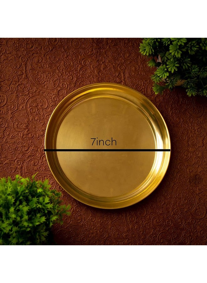 GUG Pure Brass Traditional Handcrafted Brass Pooja Thali/Aarti Bartan Plat Set of 5 pcs Items, for Diwali Poojan/Pooja Room Thali for Home, Temple, Office - Image 5