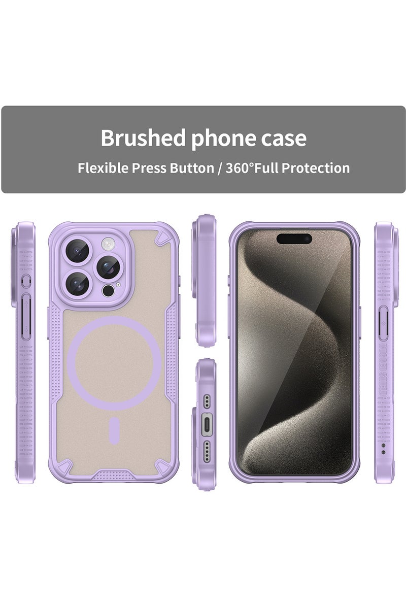 Cover For iPhone 15 Pro Armor Glaze MagSafe Magnetic Phone Case Raised edges around the screen and camera lens help prevent scratches - Purple - Image 2