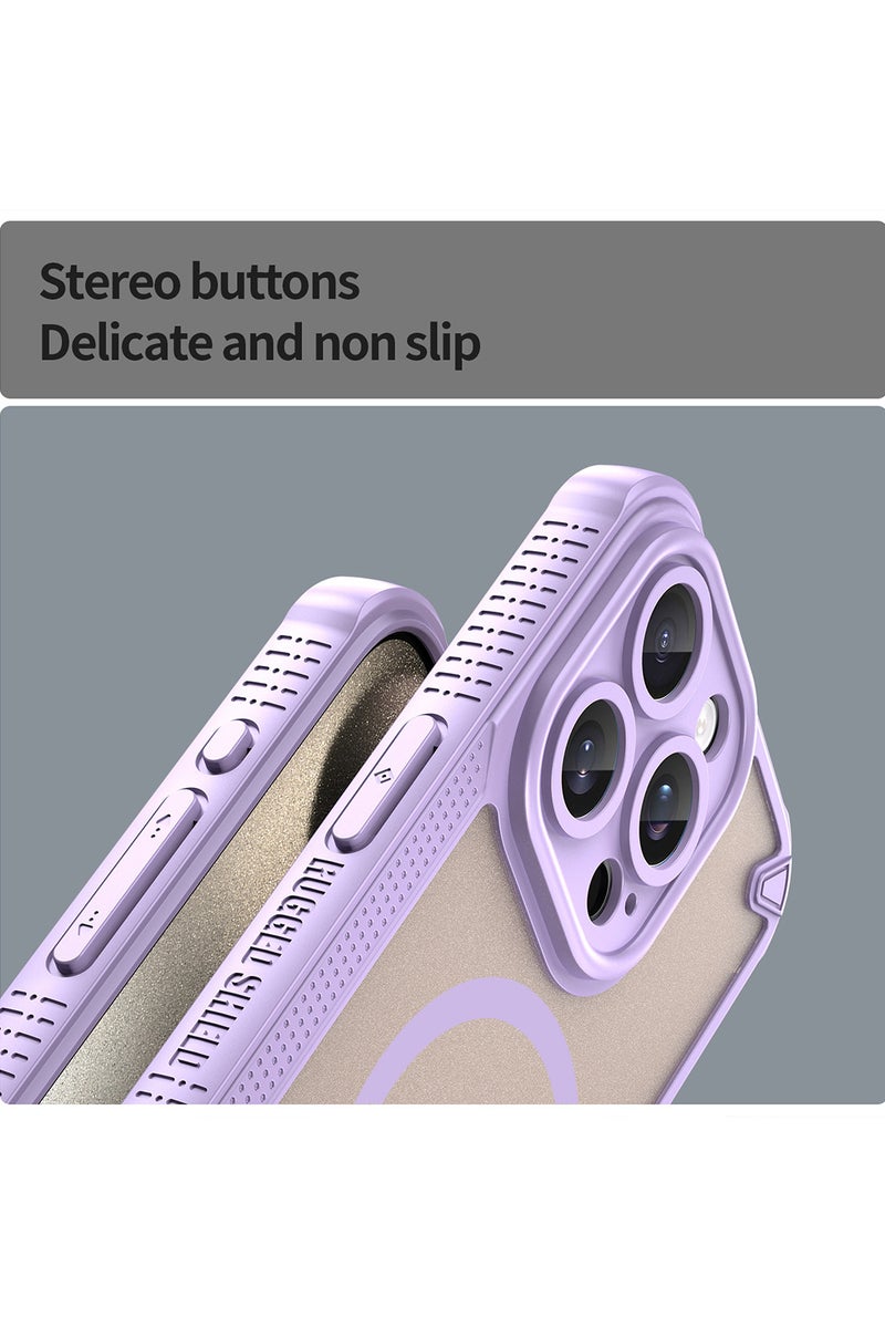 Cover For iPhone 15 Pro Armor Glaze MagSafe Magnetic Phone Case Raised edges around the screen and camera lens help prevent scratches - Purple - Image 5