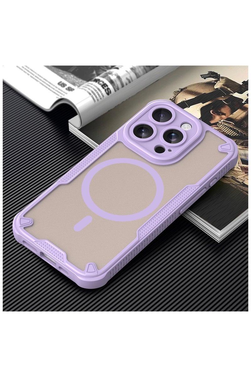 Cover For iPhone 15 Pro Armor Glaze MagSafe Magnetic Phone Case Raised edges around the screen and camera lens help prevent scratches - Purple - Image 4