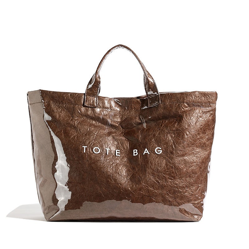 Temu Large-Capacity Handbag For Women Soft Women'S Bag Urban Simple Casual Kraft Paper Tote Large Bag - Image 3