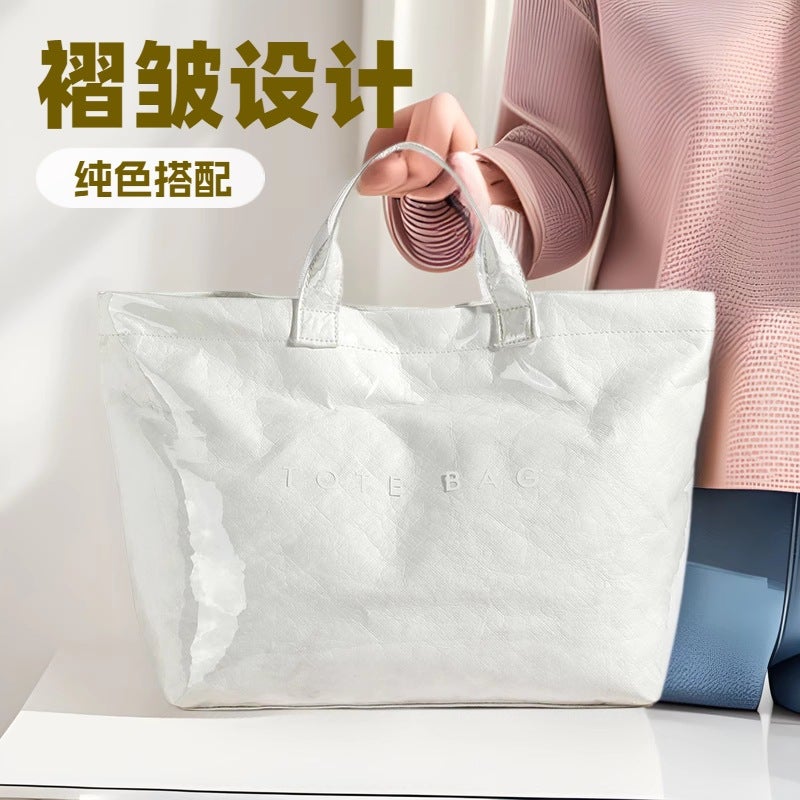Temu Large-Capacity Handbag For Women Soft Women'S Bag Urban Simple Casual Kraft Paper Tote Large Bag - Image 1