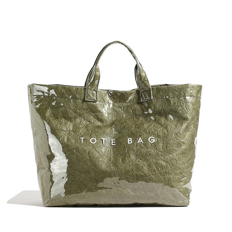 Temu Large-Capacity Handbag For Women Soft Women'S Bag Urban Simple Casual Kraft Paper Tote Large Bag - Image 4