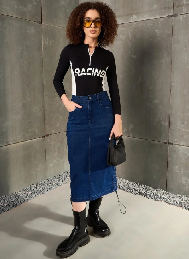 ساسافراس Black & White Typography Printed High Neck T-Shirt for Women