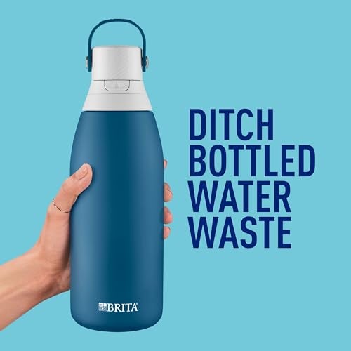 بريتا زجاجة مياه فاخرة من الفولاذ المقاوم للصدأ من بريتا، خالية من مادة BPA، قابلة لإعادة الاستخدام، معزولة، تحل محل 300 زجاجة مياه بلاستيكية، فلتر يدوم لمدة شهرين أو 40 جالونًا، يتضمن فلتر مارينا واحد - 32 أونصة. - Image 4