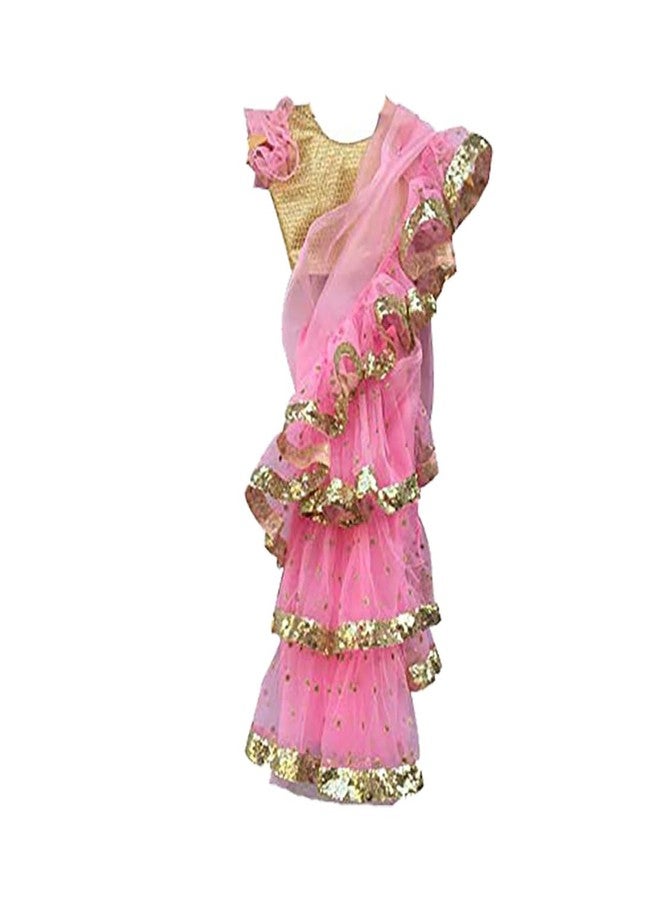 Aglare Women's Net Saree With Blouse Piece (sari pink pink 26_Pink) - Image 1