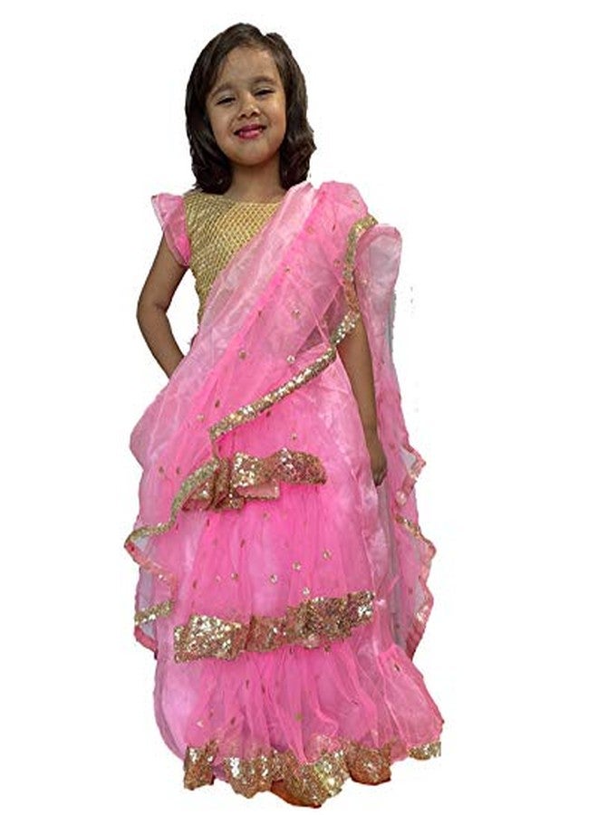Aglare Women's Net Saree With Blouse Piece (sari pink pink 26_Pink) - Image 5