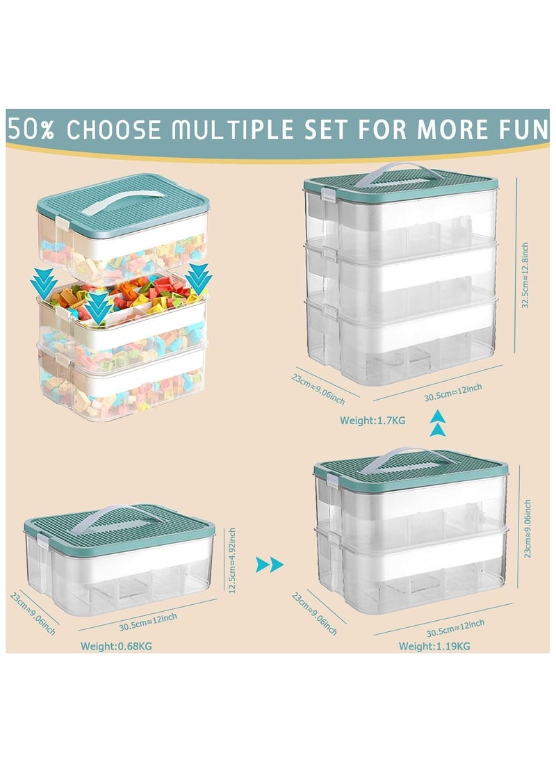 Beauenty 3 Layers Toy Organizer Bins with Compartments, Building Blocks Storage, Storage Containers for Building Brick Storage, Plastic Stackable Organizer Bin Toy (blue)  - Image 3