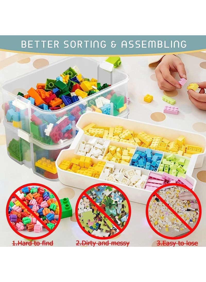 Beauenty 3 Layers Toy Organizer Bins with Compartments, Building Blocks Storage, Storage Containers for Building Brick Storage, Plastic Stackable Organizer Bin Toy (blue)  - Image 4