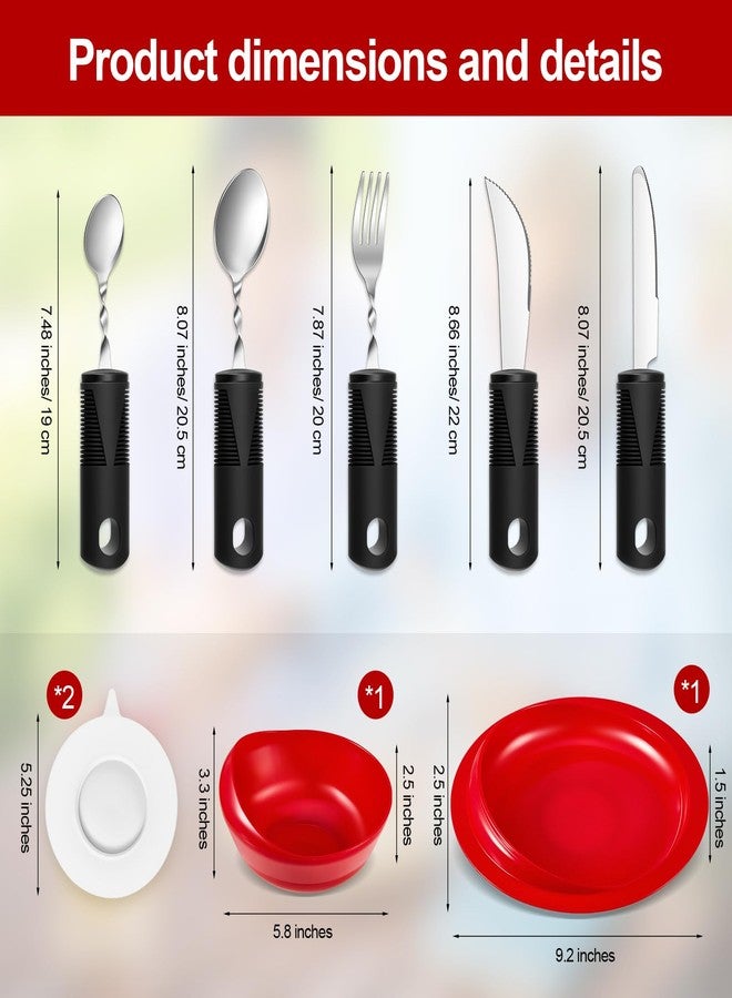 Maxcheck 2 Sets Adaptive Utensils for Elderly Bowl and Plate Set Adaptive Self Feeding Dinnerware with Suction Base Non Slip Bendable Cutlery Set for Elderly Disabled People Accessory Supplies(Red) - Image 2