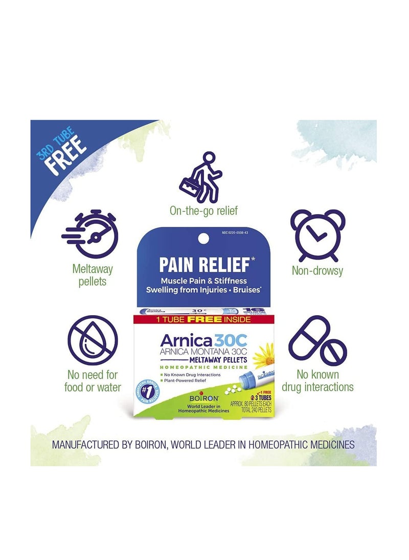 Boiron Boiron Arnica Montana 30C Homeopathic Medicine for Pain Relief 3 tubes 240 Pellets  - Image 2