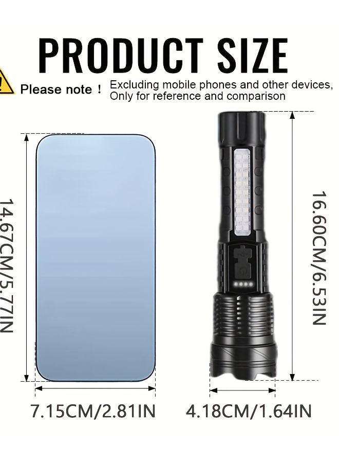 2PCS Rechargeable LED Flashlight 6 Modes Zoomable COB Side Light USB Charging For Camping - Image 4