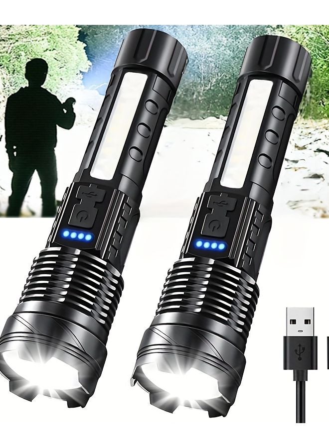 2PCS Rechargeable LED Flashlight 6 Modes Zoomable COB Side Light USB Charging For Camping - Image 3