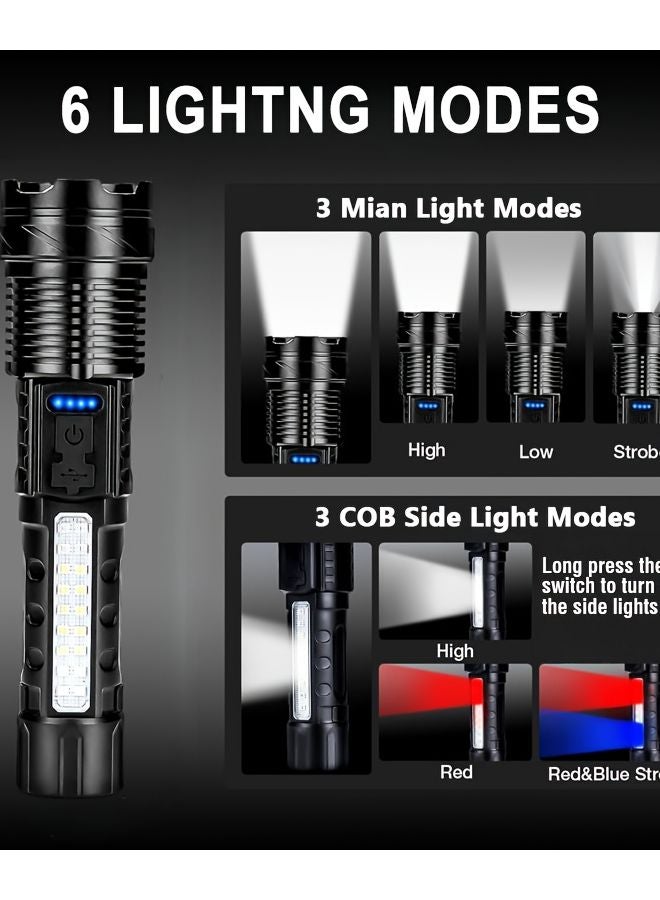 2PCS Rechargeable LED Flashlight 6 Modes Zoomable COB Side Light USB Charging For Camping - Image 5
