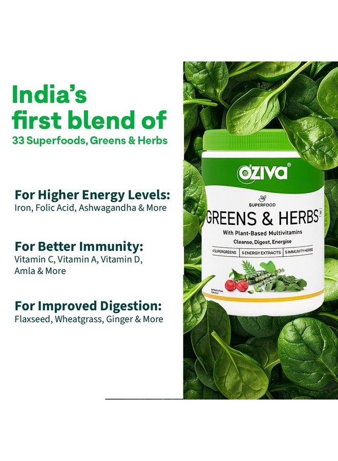 OZiva Superfood Greens & Herbs for Acne Control, Skin Health & Digestion | Daily Greens and 35+ Superfoods, Herbs, Chlorella & Moringa, 200 g - Image 4