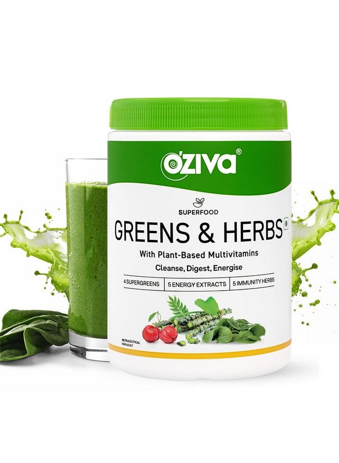 OZiva Superfood Greens & Herbs for Acne Control, Skin Health & Digestion | Daily Greens and 35+ Superfoods, Herbs, Chlorella & Moringa, 200 g - Image 1