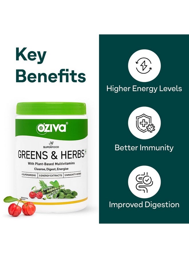 OZiva Superfood Greens & Herbs for Acne Control, Skin Health & Digestion | Daily Greens and 35+ Superfoods, Herbs, Chlorella & Moringa, 200 g - Image 3