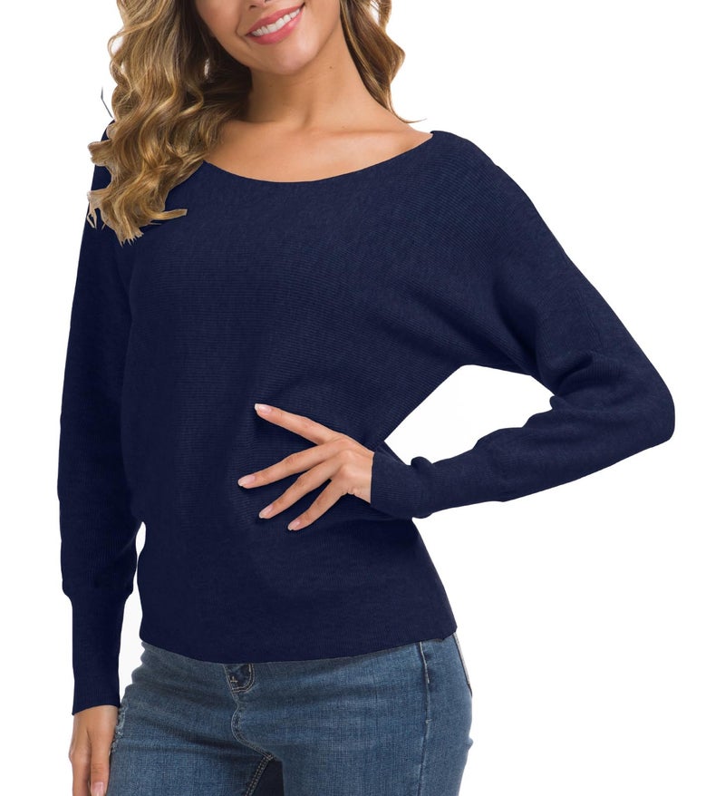 Feiersi Women's Sweater Casual Baggy Loose Fitting Shirts Long Sleeve Pullover Tops (Navy Blue,XX-Large) - Image 4