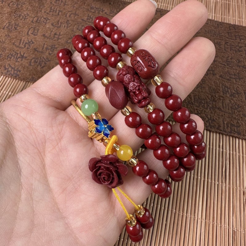 108 Bead Cinnabar Buddhist Prayer Beads Bracelet for Men and Women, Purple Gold Sand Necklace
