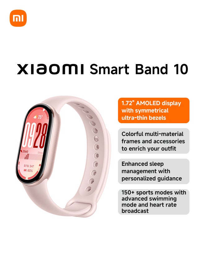 Smart Band 10 1.72'' AMOLED Display Touchscreen, Multisport Tracker, Activity Tracker, Heart Rate Monitor Upto 21 Days Mystic Rose