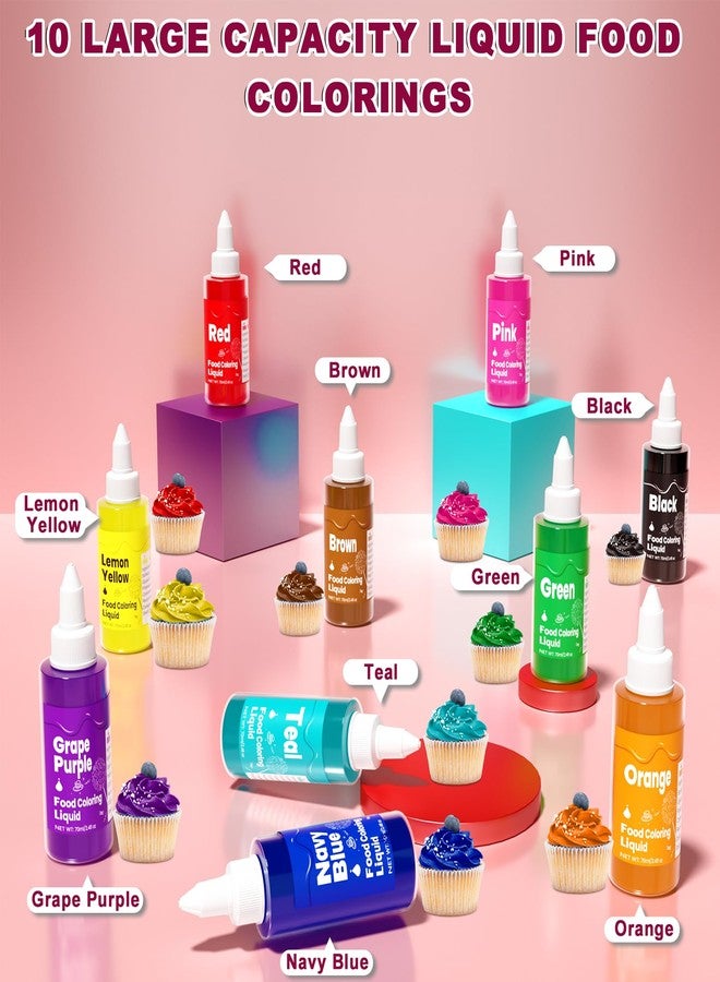 ERCorArt Food Coloring Liquid -10 Colors x 70ml Food Dye Set, Large Capacity Vibrant Edible Paint for Frosting, Cake Decorations, Easter Egg, Baking, Fondant, Slime Making Kit, Easy to Use - 24 Fl. oz - Image 2