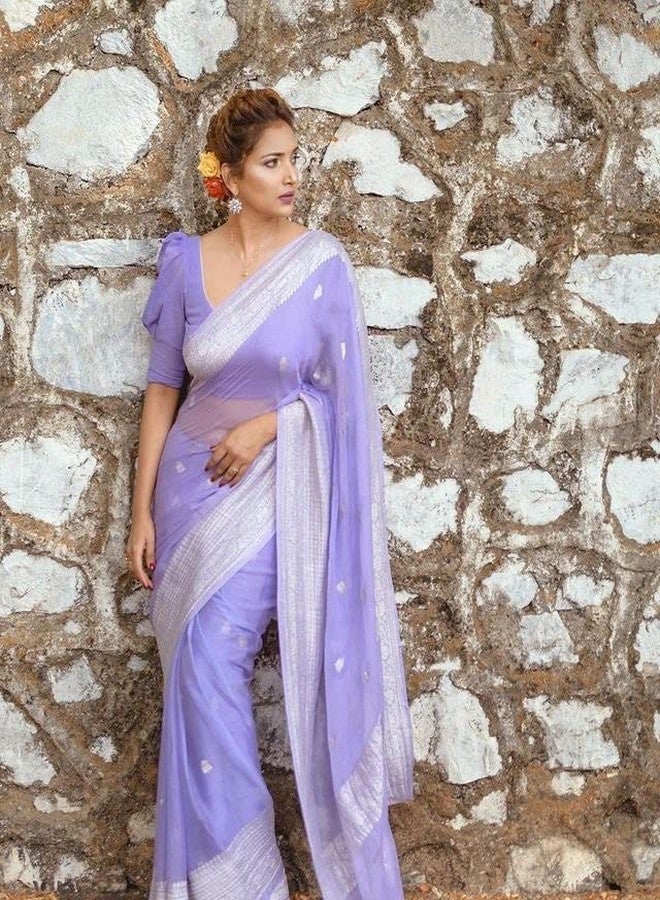 Avantika Fashion Women's Banarasi Cotton Linen Saree With Blouse Piece - Image 4