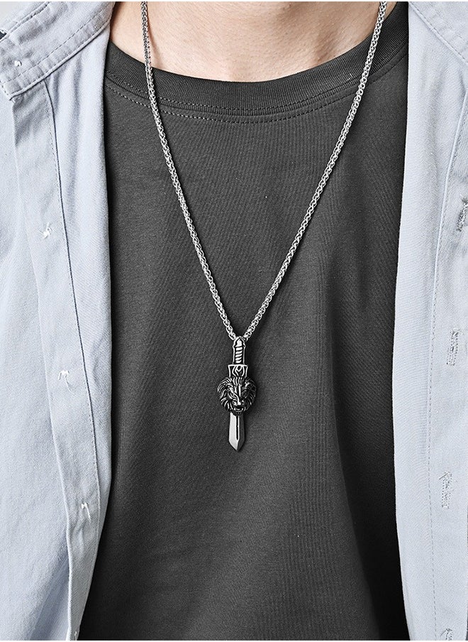 Men Stylish Titanium Steel Stainless Steel Chain Necklace Lion/Sword  - Image 2