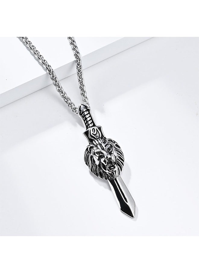 Men Stylish Titanium Steel Stainless Steel Chain Necklace Lion/Sword  - Image 3