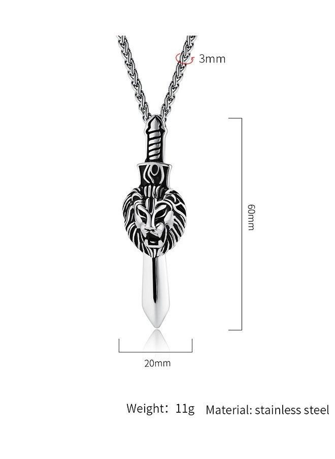 Men Stylish Titanium Steel Stainless Steel Chain Necklace Lion/Sword  - Image 4