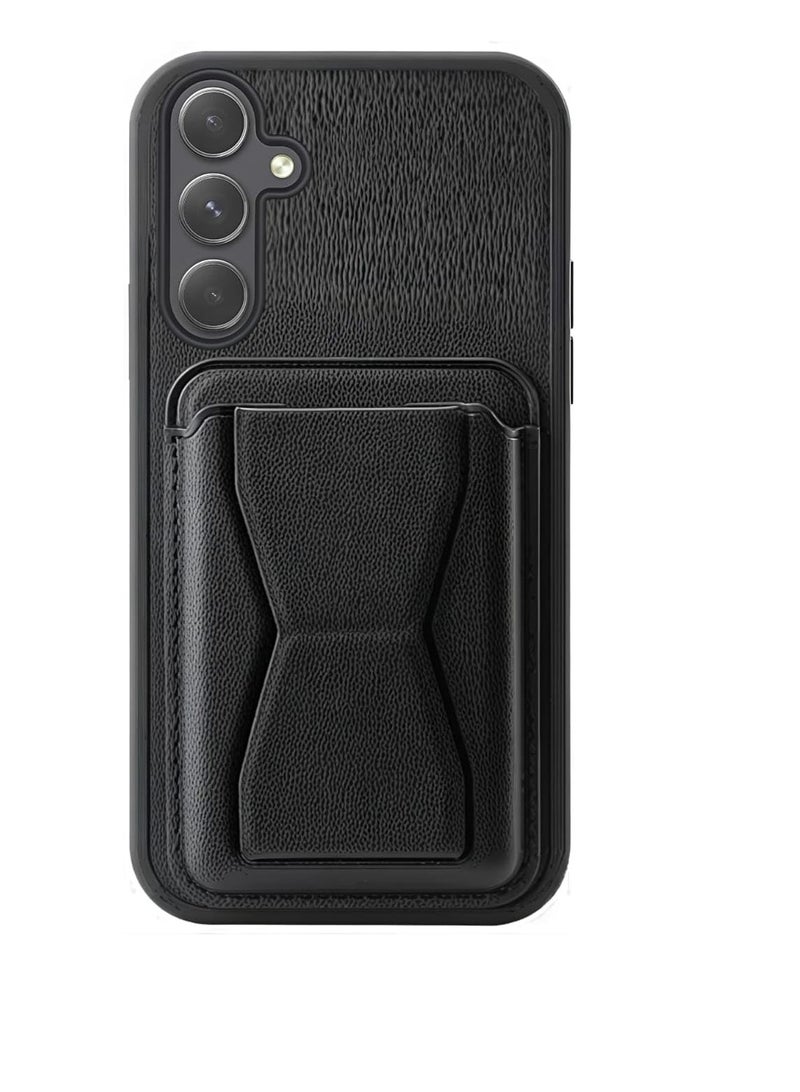 Leather Wallet Case Compatible with Samsung Galaxy A55 , Leather Back Cover With TPU Frame, Shockproof Protective Phone Case with Card Holder Stand (Black)