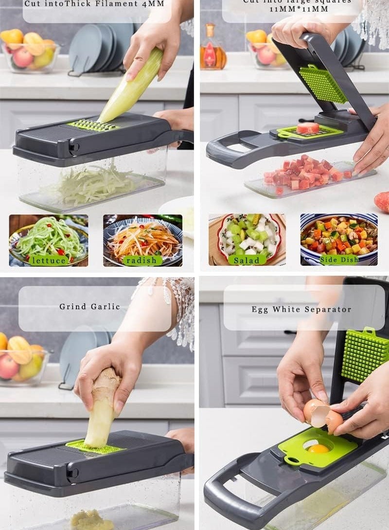 ELTRAZONE مفرمة الخضار، 12 في 1 مفرمة بصل، مفرمة، قاطعة مانولين، قاطعة فواكه وخضار، قاطعة بصل، قاطعة خضار يدوية للثوم، الكرنب، الجزر، البطاطس، السلطة - Image 5