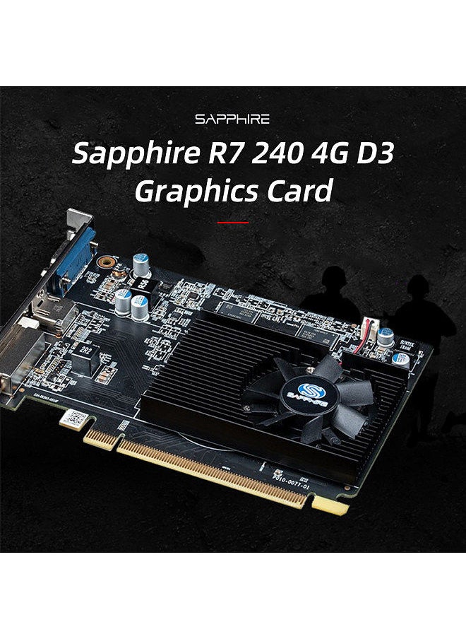 Sapphire - بطاقة رسوميات ألعاب كمبيوتر سطح المكتب R7 240 4G D3 مع ذاكرة 4G/DDR3/128 بت ومروحة تبريد واحدة ومنافذ إخراج DVI+HD+VGA - Image 1