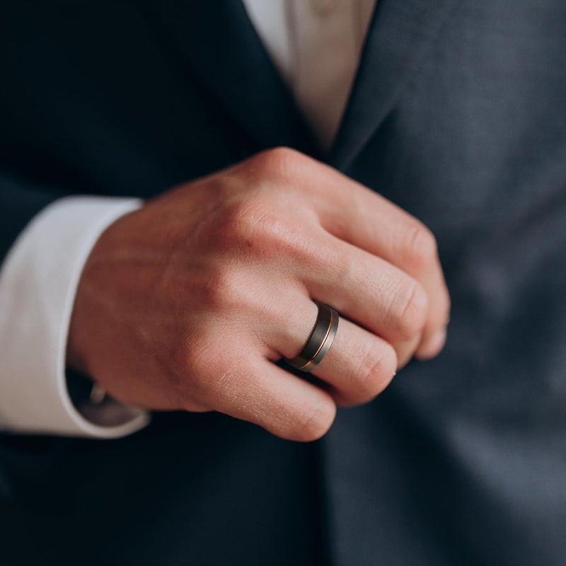 King Will Tungsten Carbide Wedding Band 8mm Rose Gold Line Ring Black and Silver Brushed Comfort Fit6 - Image 5