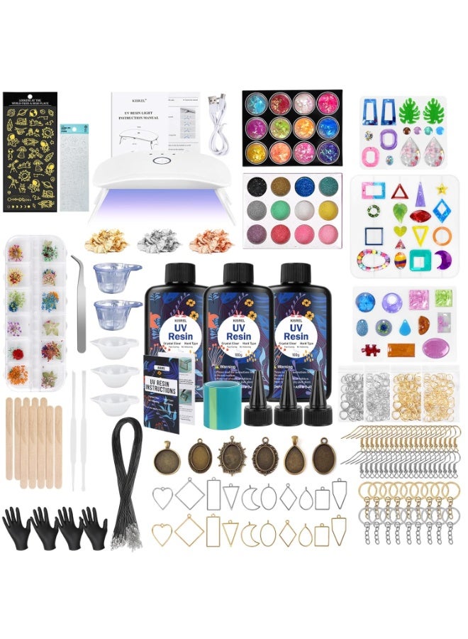 Bukela UV Resin Jewelry Making Kit, 300g Crystal Clear Resin with Light and Molds, DIY Jewelry Making Kit, Resina Starter Kits for Keychain and Earring - Image 1