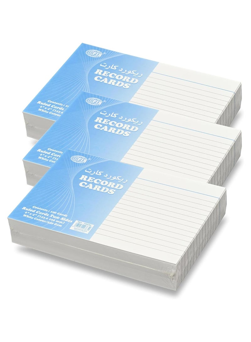 FIS® Ruled Record Cards or Index Cards, Size:6"x4" Inches (152x102mm), Two Sides Single Ruled, 240gsm, 100 Sheets Per Packet, Packet of 3 Pieces, White Color-FSIC64-3 - Image 1