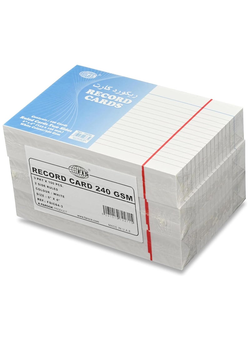 FIS® Ruled Record Cards or Index Cards, Size:6"x4" Inches (152x102mm), Two Sides Single Ruled, 240gsm, 100 Sheets Per Packet, Packet of 3 Pieces, White Color-FSIC64-3 - Image 4