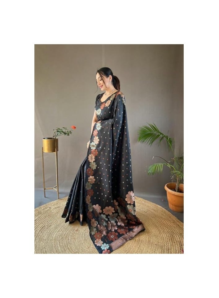 مملكة الإكسسوارات ساري باناراسي كانجيفارام من القطن والحرير الجاكار للسيدات - Image 3