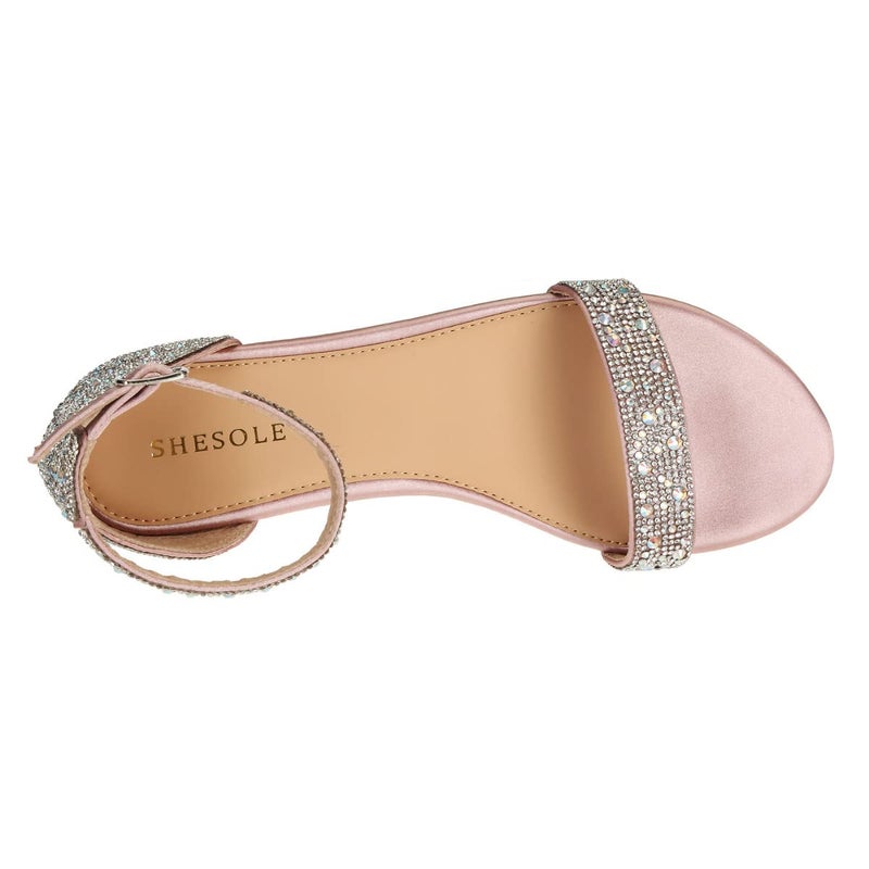 SheSole Women's Sparkly Rhinestone Strappy Flat Sandals Bridal Wedding Dress Shoes Champagne Size 9 - Image 5