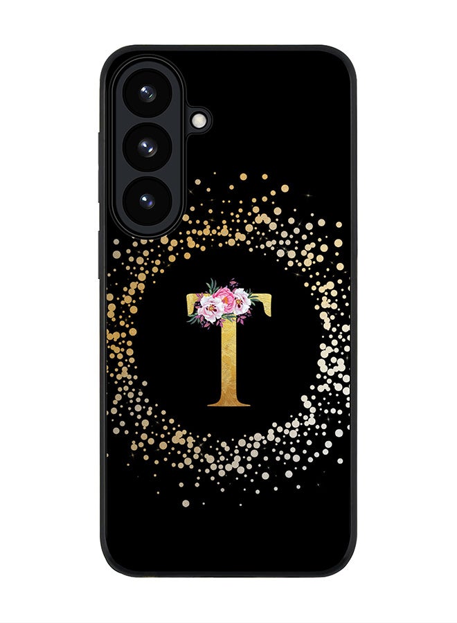 For Samsung Galaxy S26 Case,Slim fit Camera Protection, Shockproof Thin Phone cover  - Custom Monogram Floral - T ( Black )