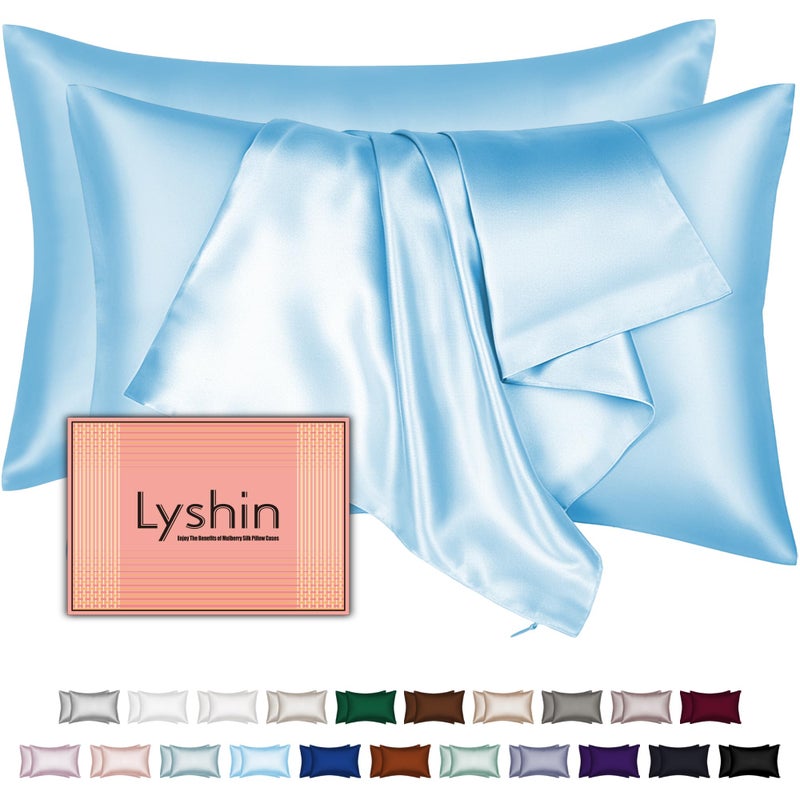LYSHIN Mulberry Silk Pillow Cases 2 Pack Standard Size 20x26 Inches with Hidden Zipper, Ultra Smooth and Soft Breathable Cooling Silk Satin Pillowcase Set of 2, Better for Hair and Skin, Gifts for Women Men - Image 1