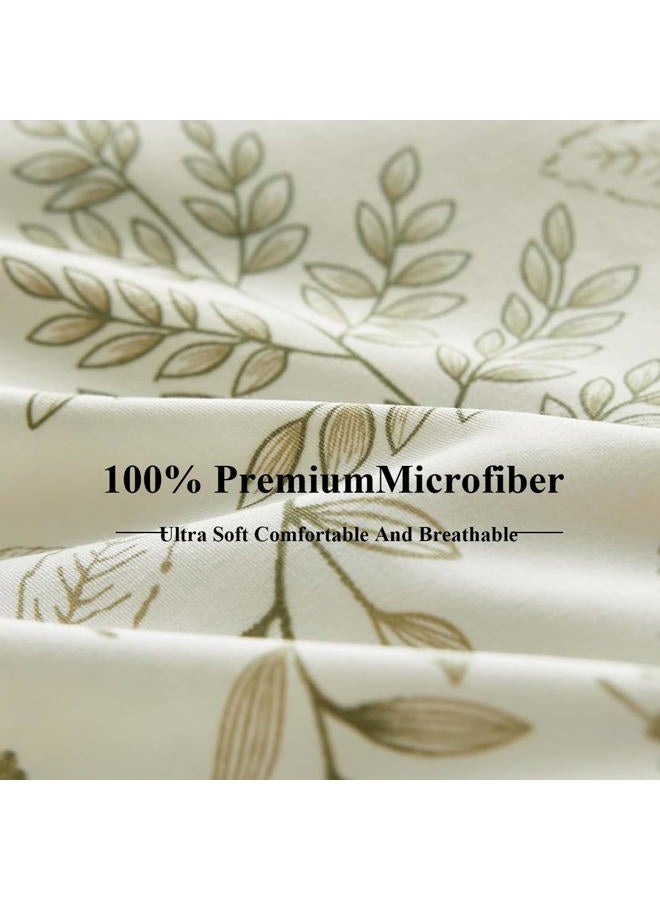 Bildenly Floral Duvet Cover Set King Size Reversible Olive Green Botanical Flower Bedding Set 3 Pieces Vintage Flower Aesthetic Soft Lightweight Comforter Cover Set for Women Girls with 2 Pillowcases - Image 5