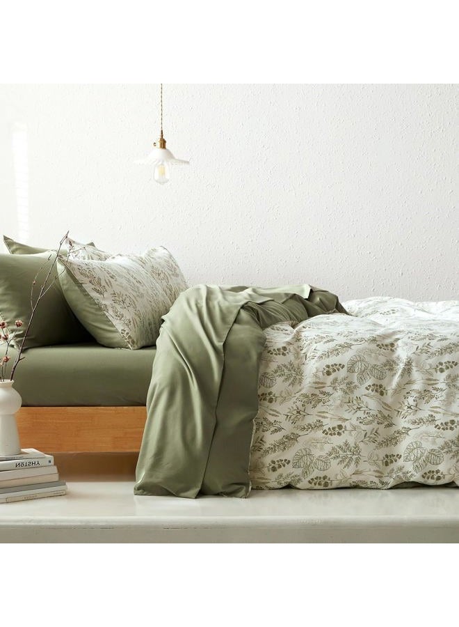Bildenly Floral Duvet Cover Set King Size Reversible Olive Green Botanical Flower Bedding Set 3 Pieces Vintage Flower Aesthetic Soft Lightweight Comforter Cover Set for Women Girls with 2 Pillowcases - Image 4