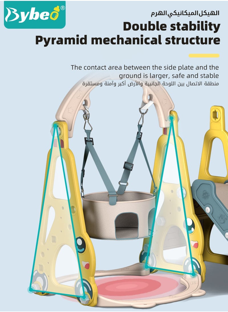 Bybeo 7 In 1 Kid Swing and Slide Set With Basketball Hoop, Climber Slides Playset for Toddlers, Multifunctional Gym Sets and Swings, Indoor and Outdoor Toy Playground Equipment Sets, with Soccer, Golf Games  - Image 4