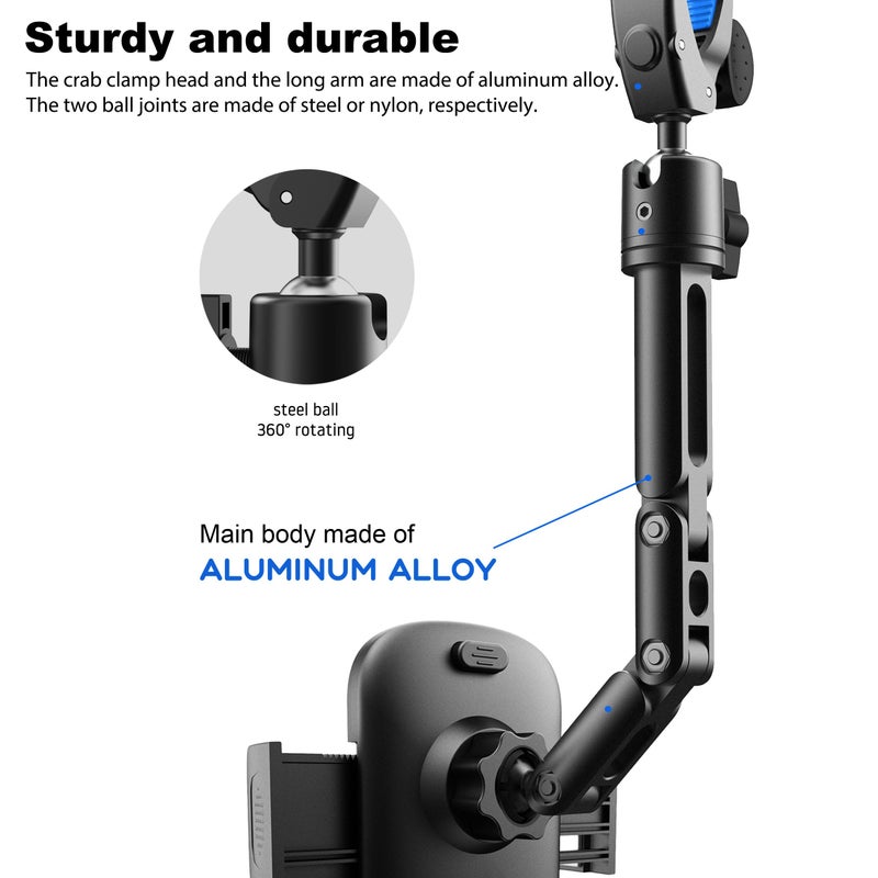 Quyee Phone Holder Car, Rear View Mirror Phone Holder - Aluminum Alloy Mount Multi-Angle Adjustment Rotatable and Retractable Compatible with All 4-7 Inch iPhone and Android Cell Phones - Image 5