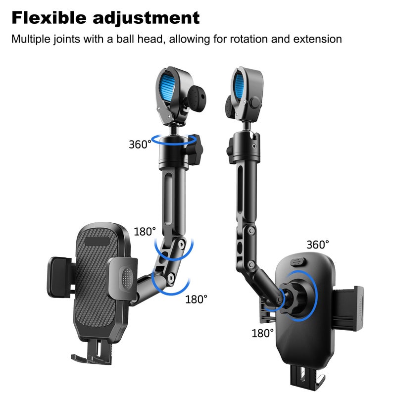 Quyee Phone Holder Car, Rear View Mirror Phone Holder - Aluminum Alloy Mount Multi-Angle Adjustment Rotatable and Retractable Compatible with All 4-7 Inch iPhone and Android Cell Phones - Image 3